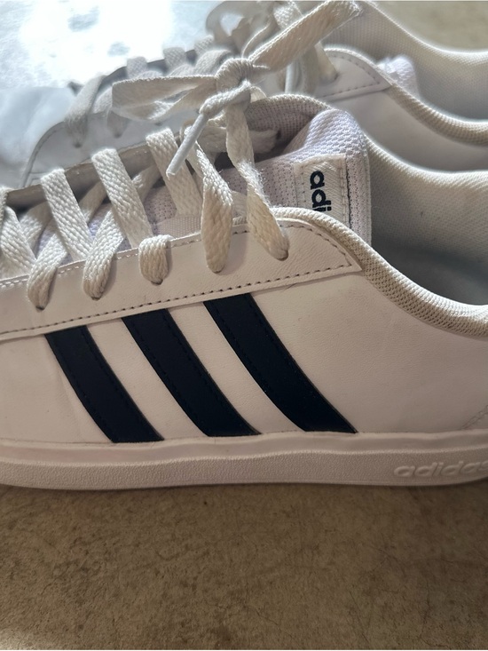 adidas Shoes - adidas White Sneakers with Black Three-Stripes